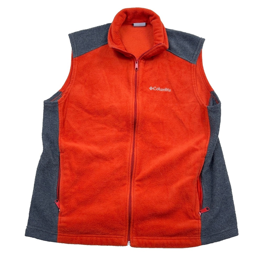 Columbia Vest Men Large Orange Gray Fleece Full Zip Sweater Jacket Benton Spring